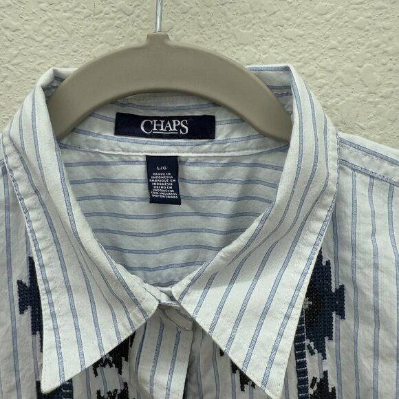 Chaps Aztec Southwestern Embroidered Stripe Button Up Shirt Womens size Large - Picture 2 of 5